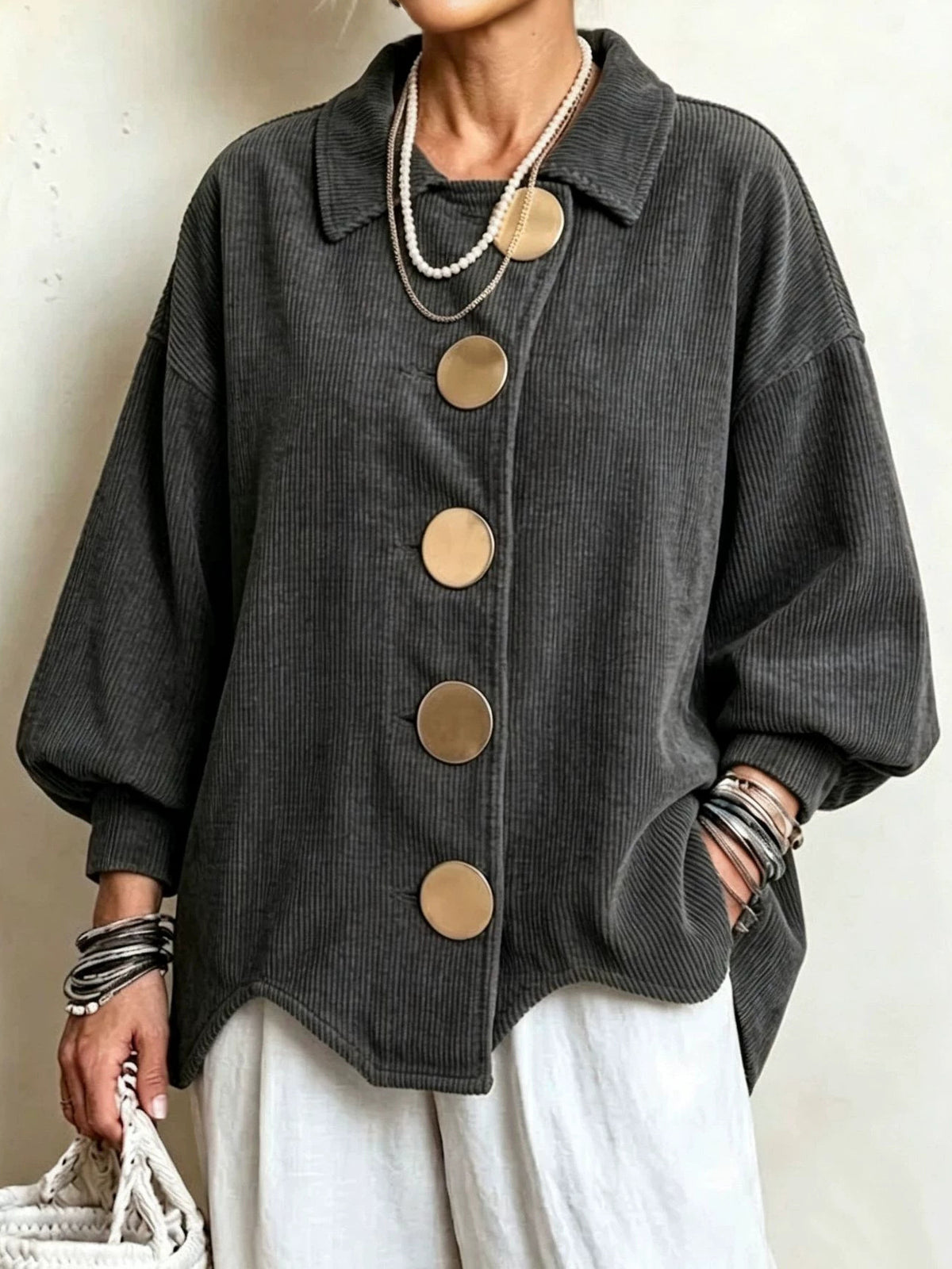 Karenina Oversized Corduroy Statement-Button Jacket
