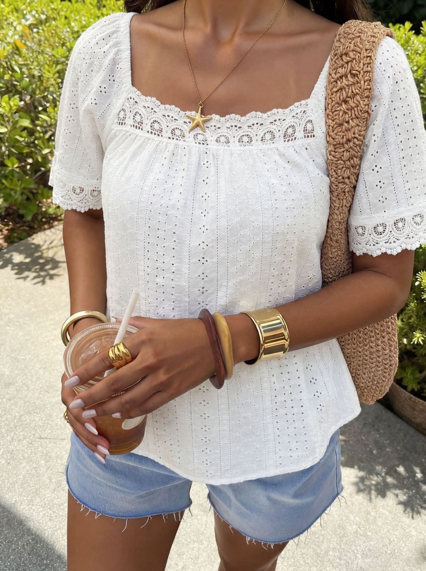 Loretta Plus Size White Eyelet Blouse