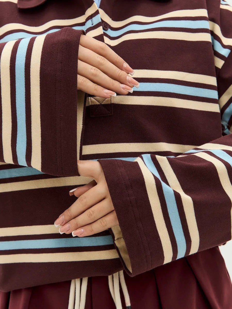 Esperanza Striped Cotton Long Sleeve Polo Shirt
