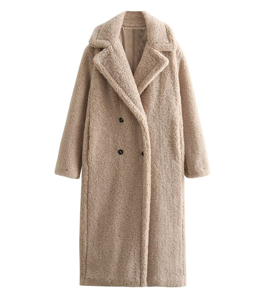 Tallulah Double-Breasted Long Teddy Coat