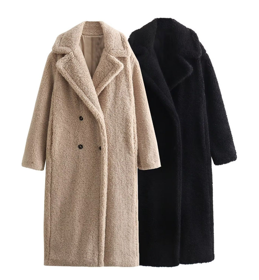 Tallulah Double-Breasted Long Teddy Coat