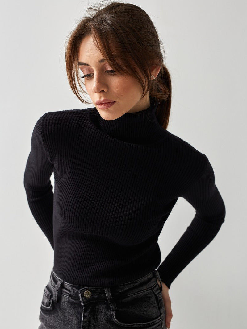 Margo & Main – cotton ribbed knit turtleneck sweater, worn view, US women's sizes