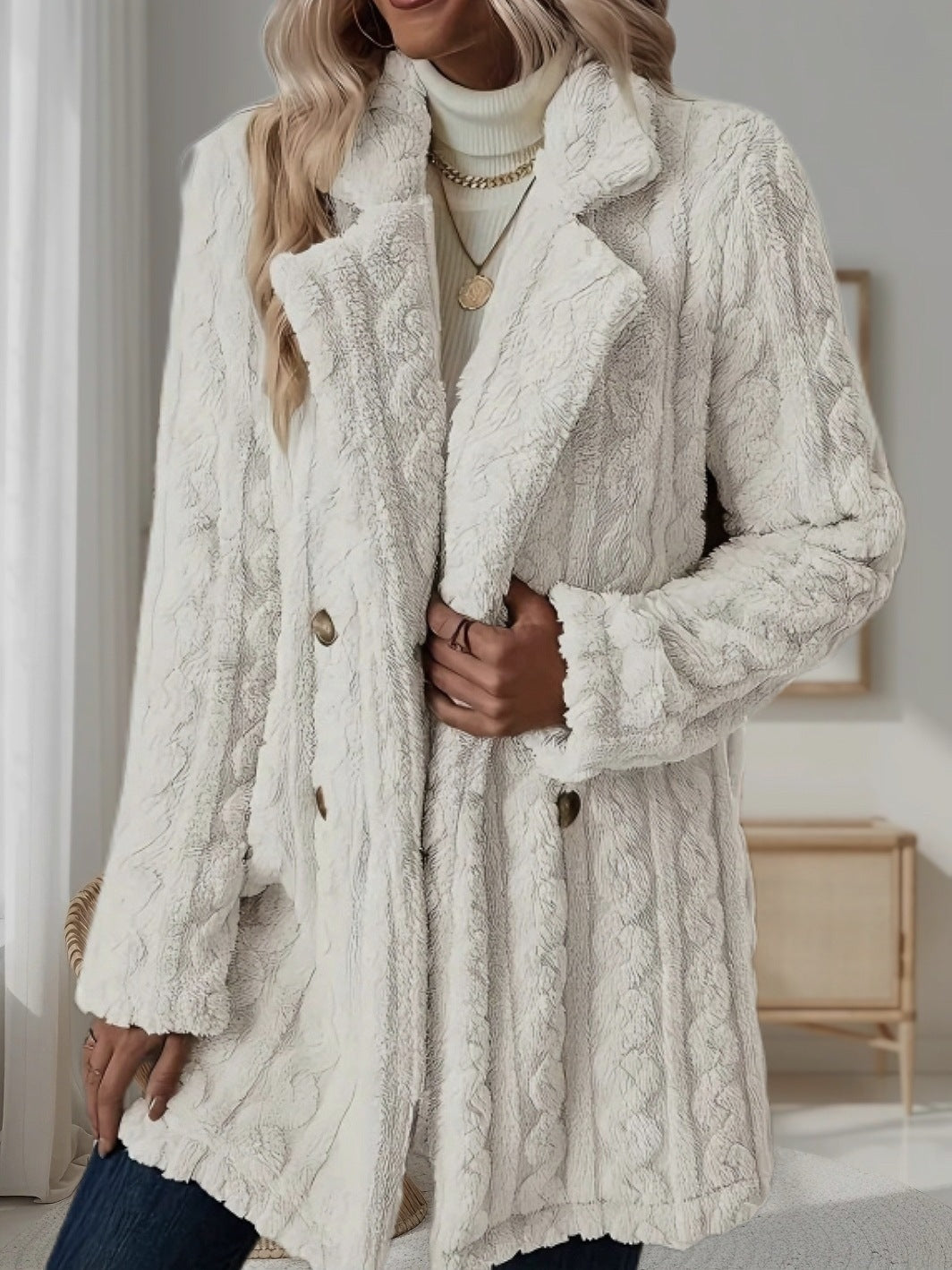 Griselda Plush Double-Breasted Fleece Coat