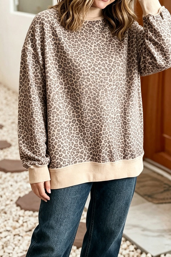 Lalage Leopard Print Mock Neck Sweatshirt