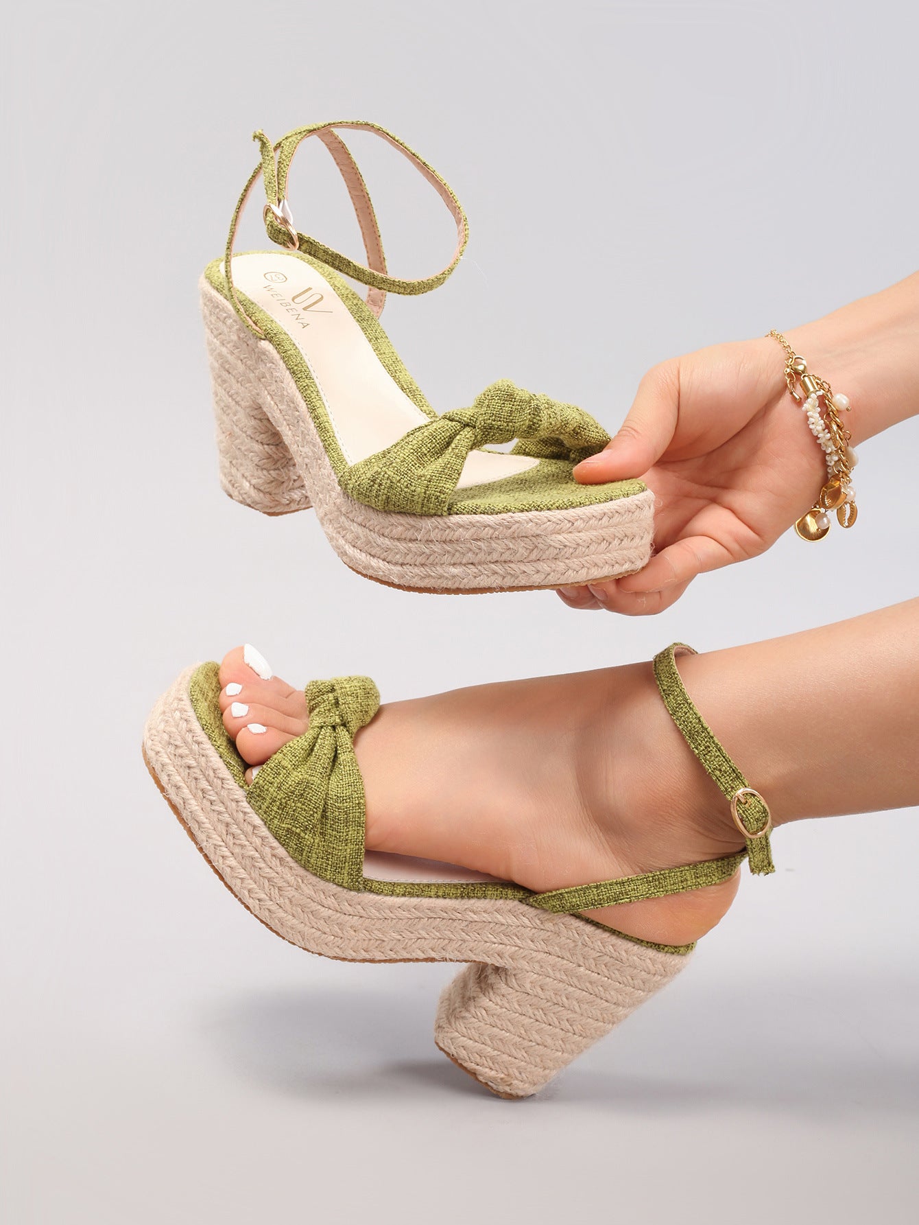 Margo & Main – Knotted Bow Espadrille Wedge Sandals, front view, US women's sizes