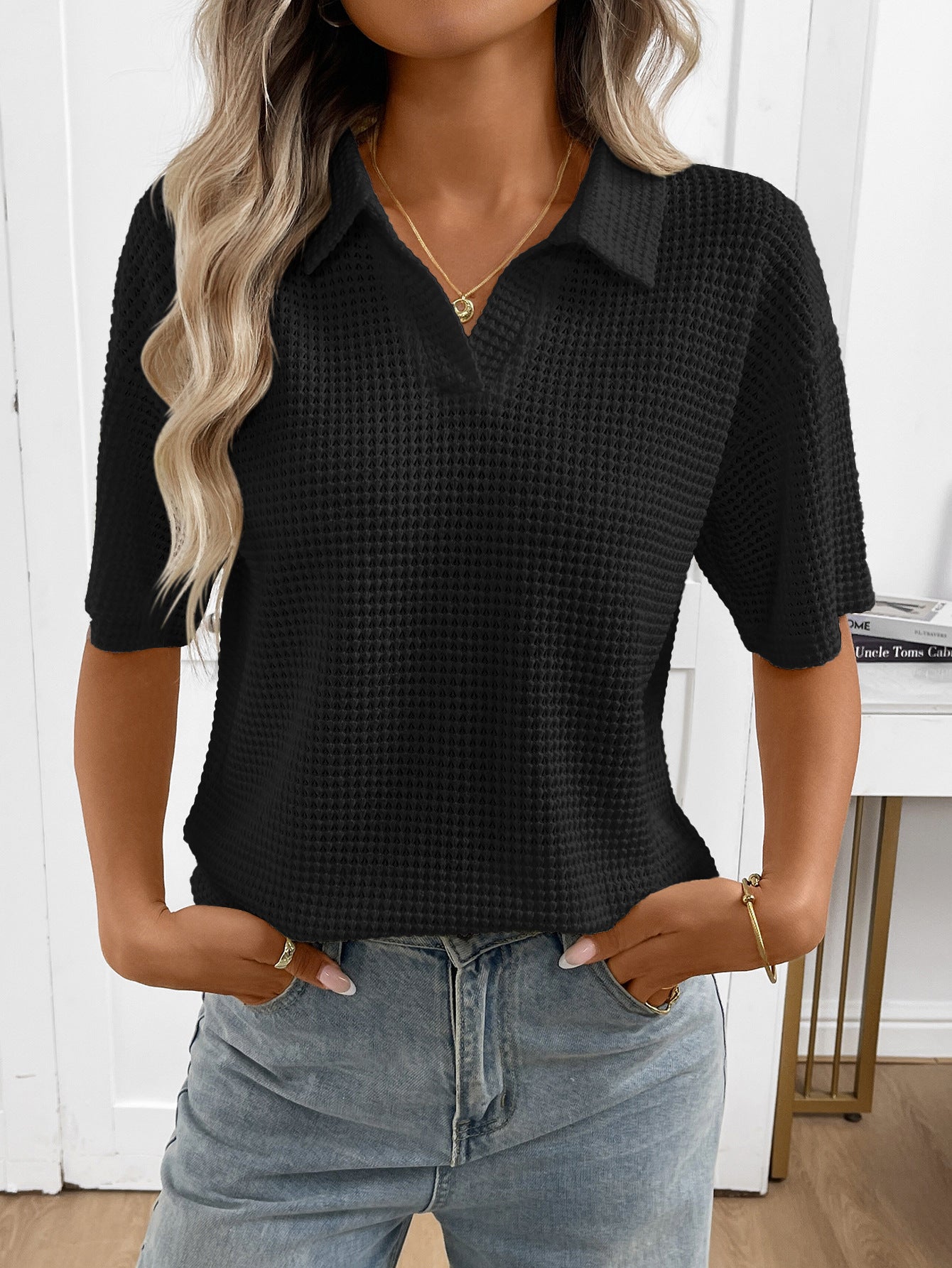 Mabel Textured Knit Polo Top