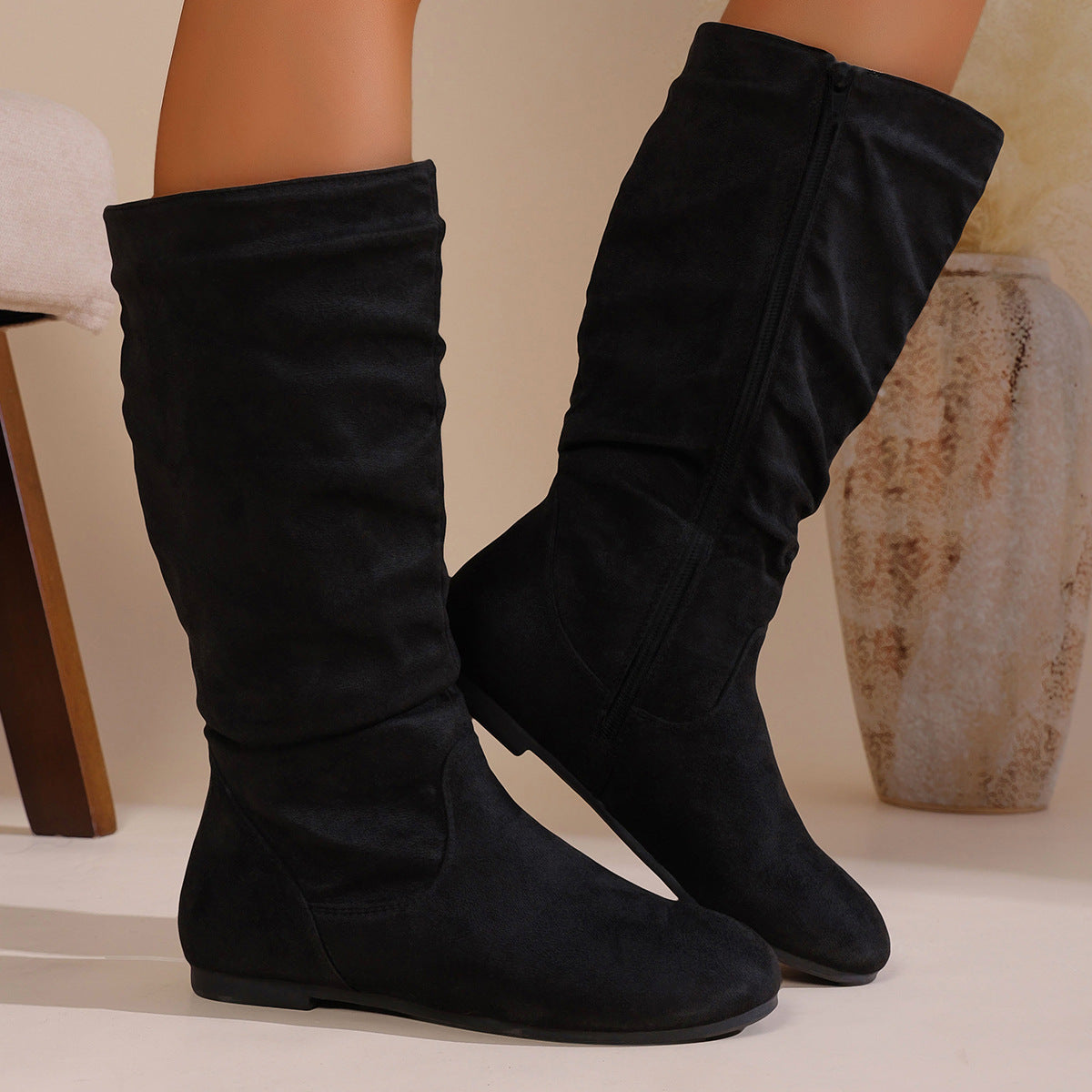 Frida Slouch Mid-Calf Flat Suede Boots