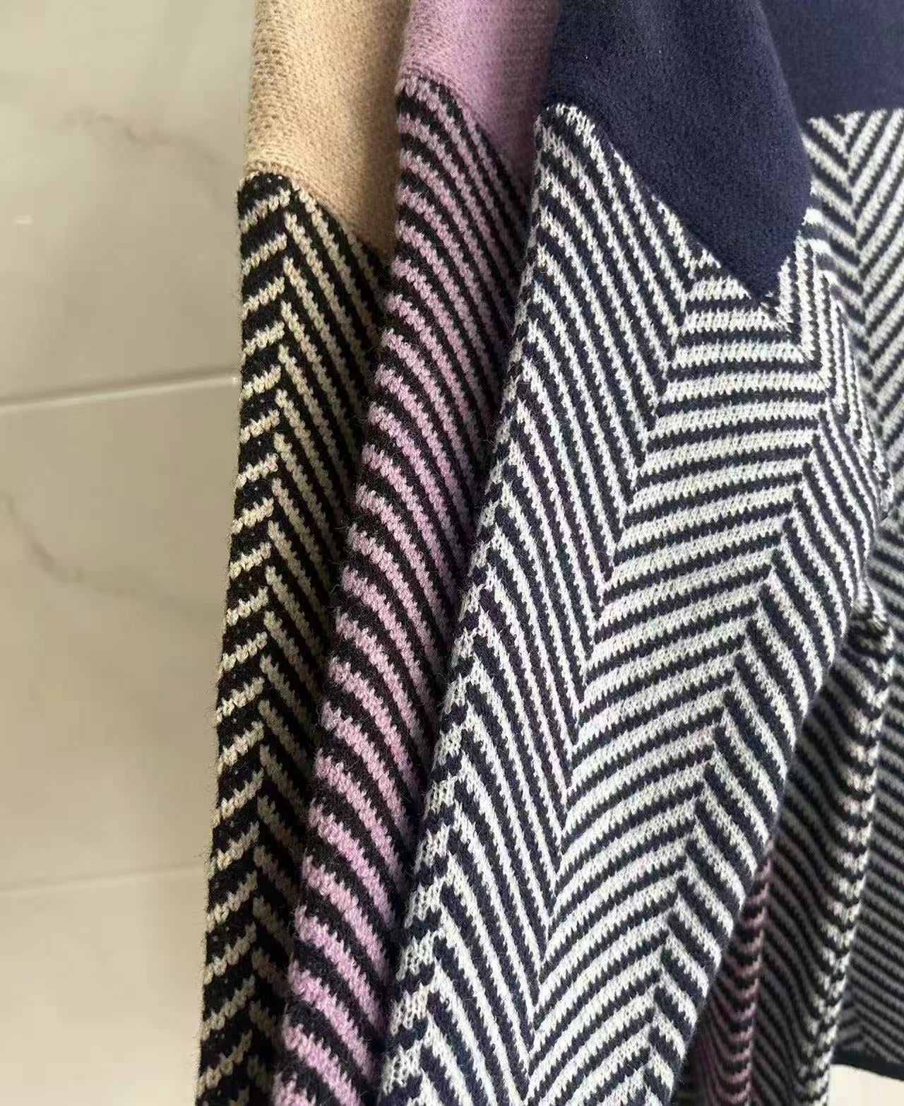 Margo & Main – herringbone colorblock turtleneck sweater, detail view, US women's sizes