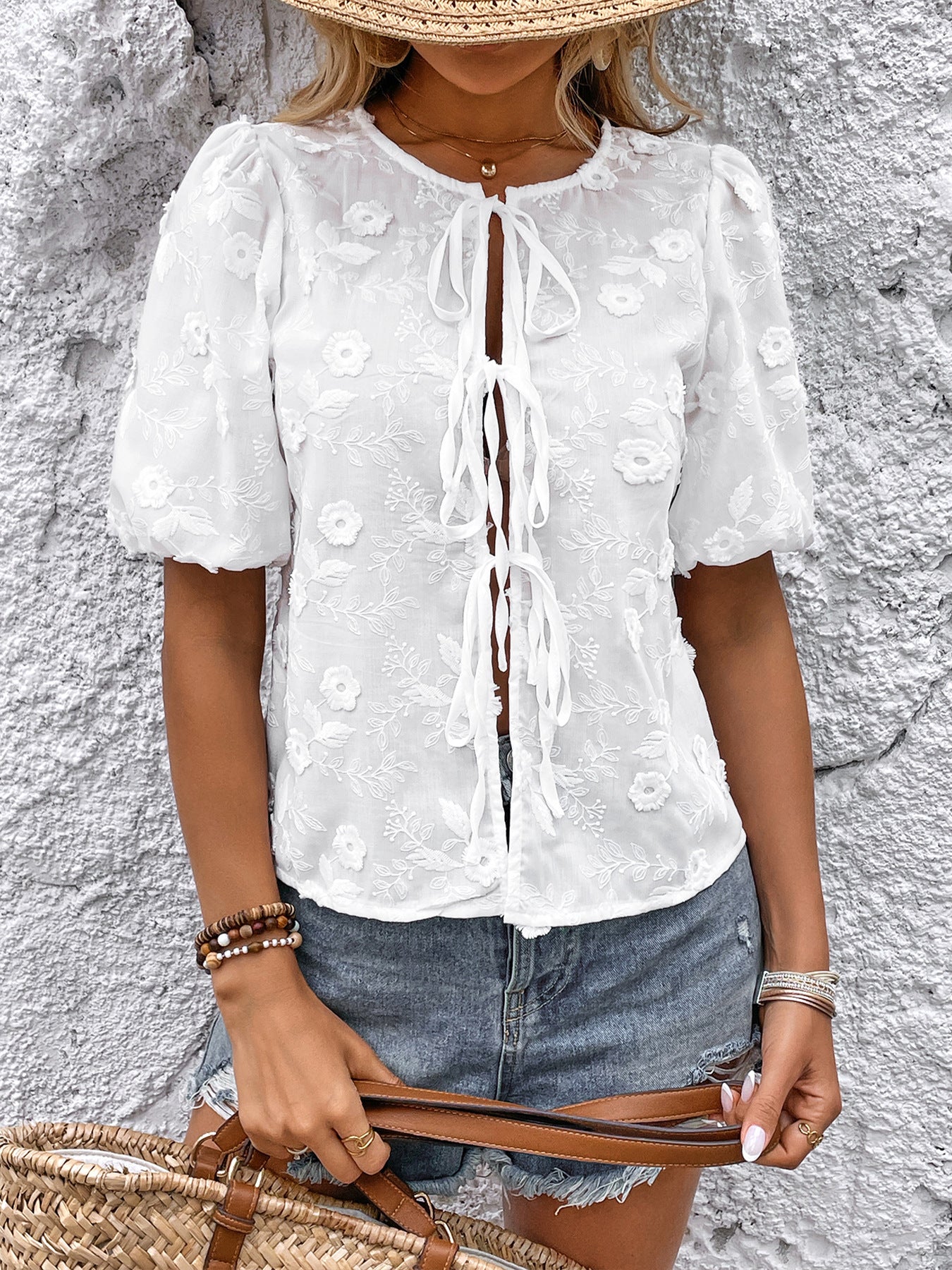 Pamela Lightweight Lace Tie Front Blouse