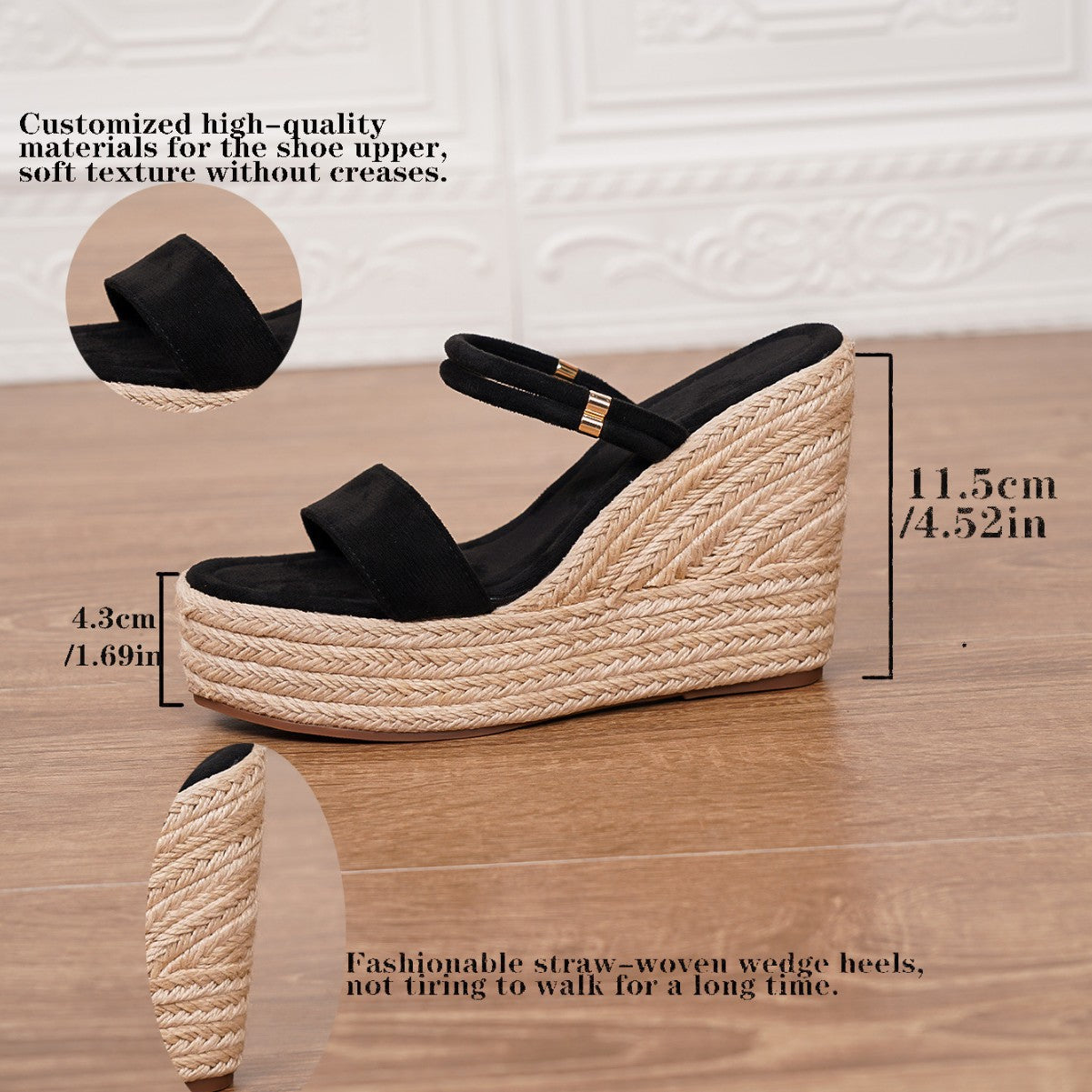 Margo & Main – braided straw platform slide sandals, detail view, US women's sizes