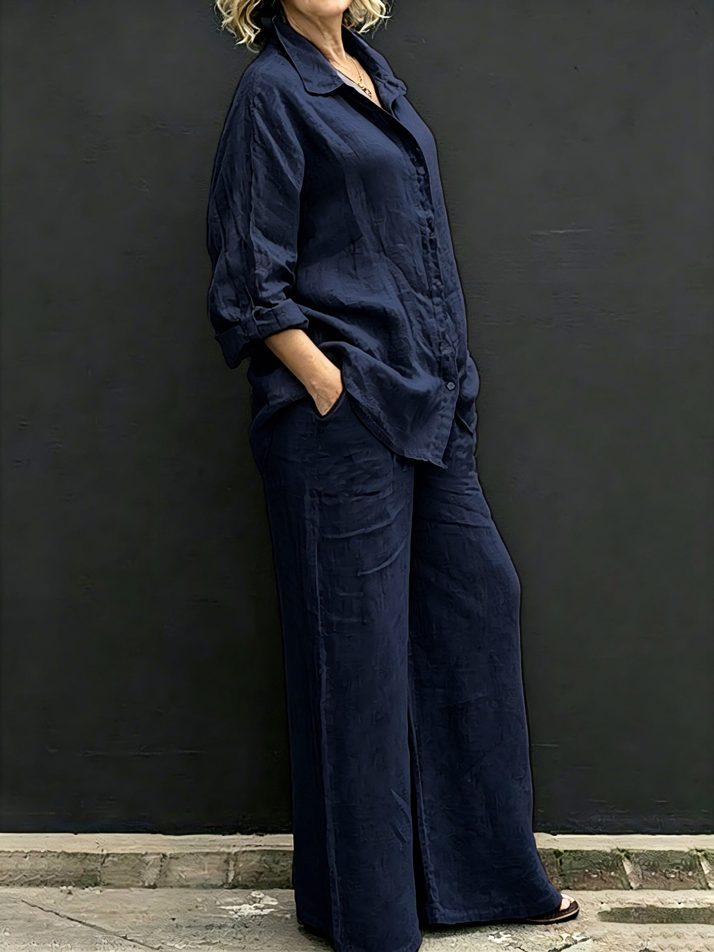 Brisa Relaxed Button-Up Wide Leg Pants Set