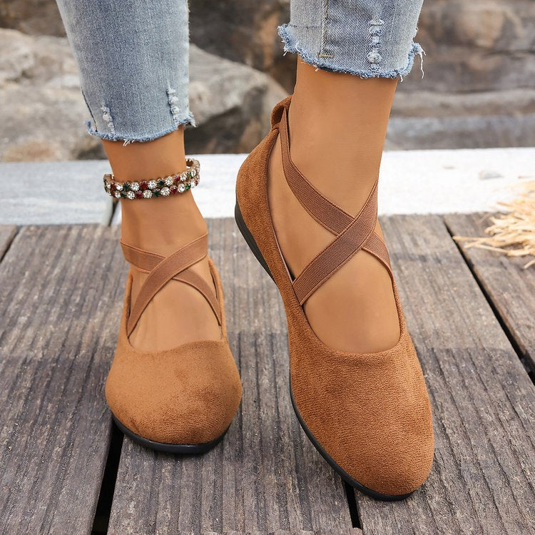 Tosca Suede Cross-Strap Low-Wedge Flats