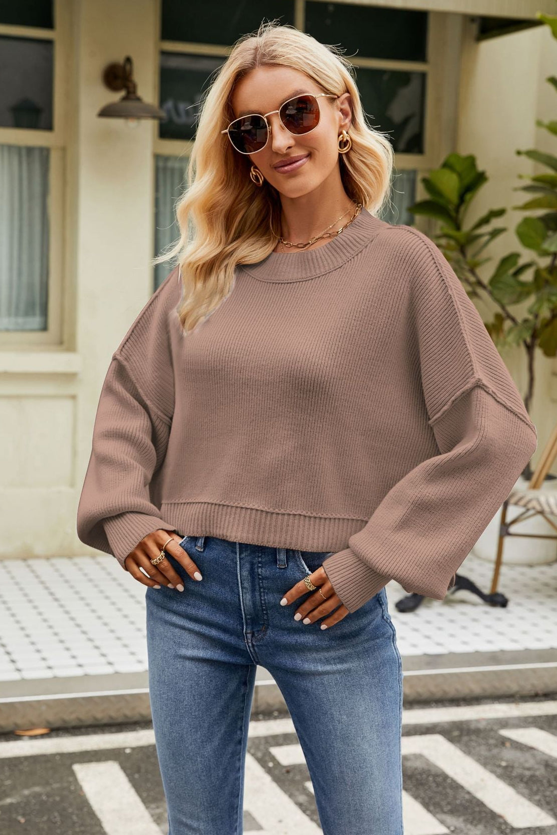 Katinka Cropped Crew Neck Cotton Pullover Sweater
