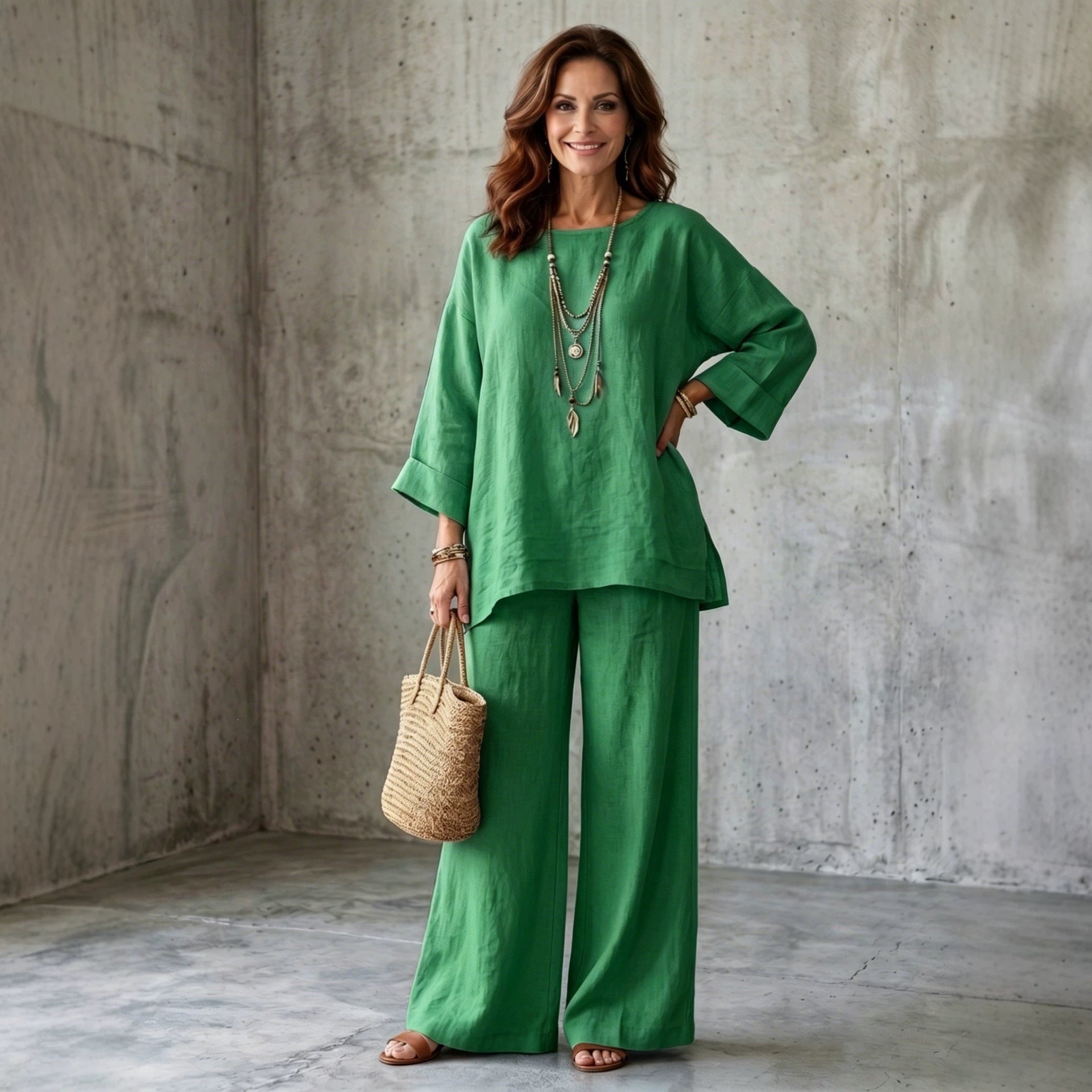 Neoma Linen Blend Wide Leg Pants Set