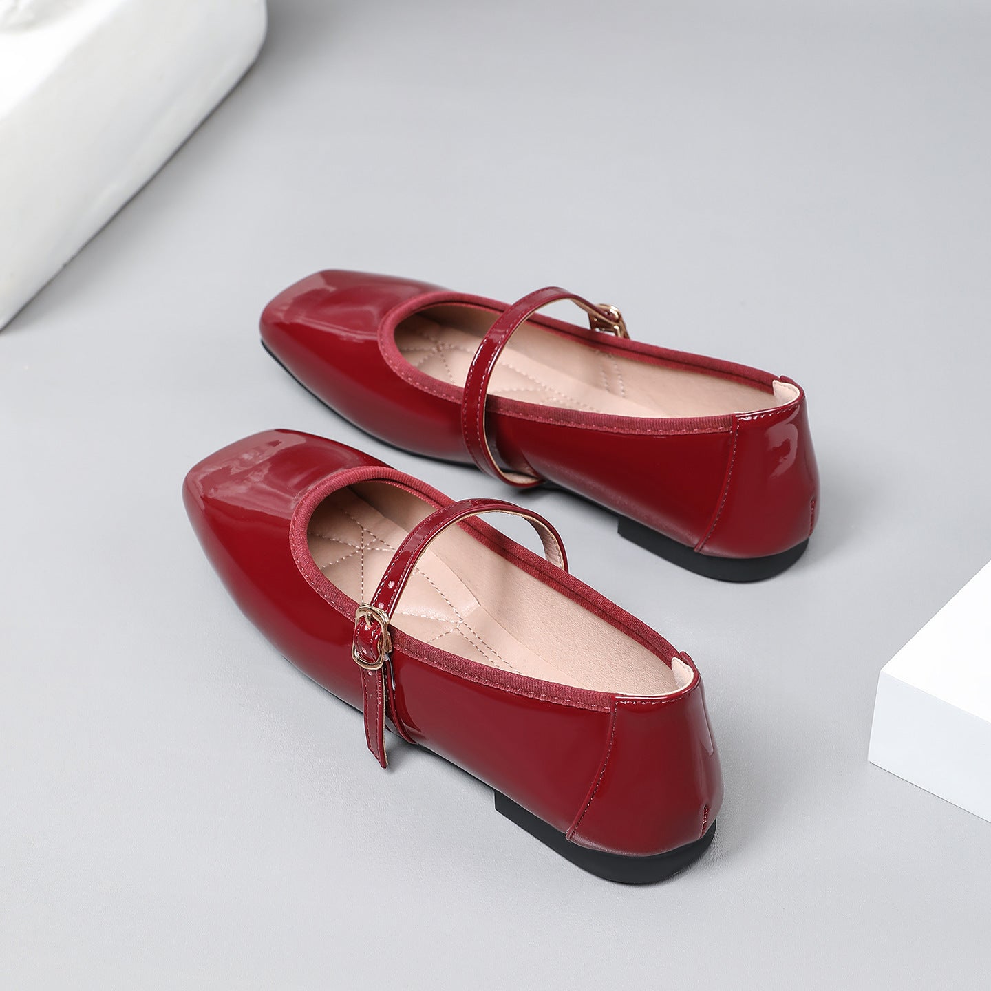 Margo & Main – red patent mary jane flats, square toe and strap detail, US women's sizes