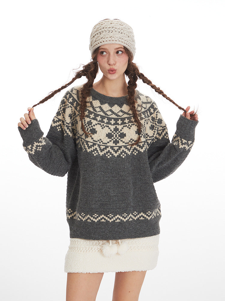 Rivka Fair Isle Yoke Crew Neck Sweater