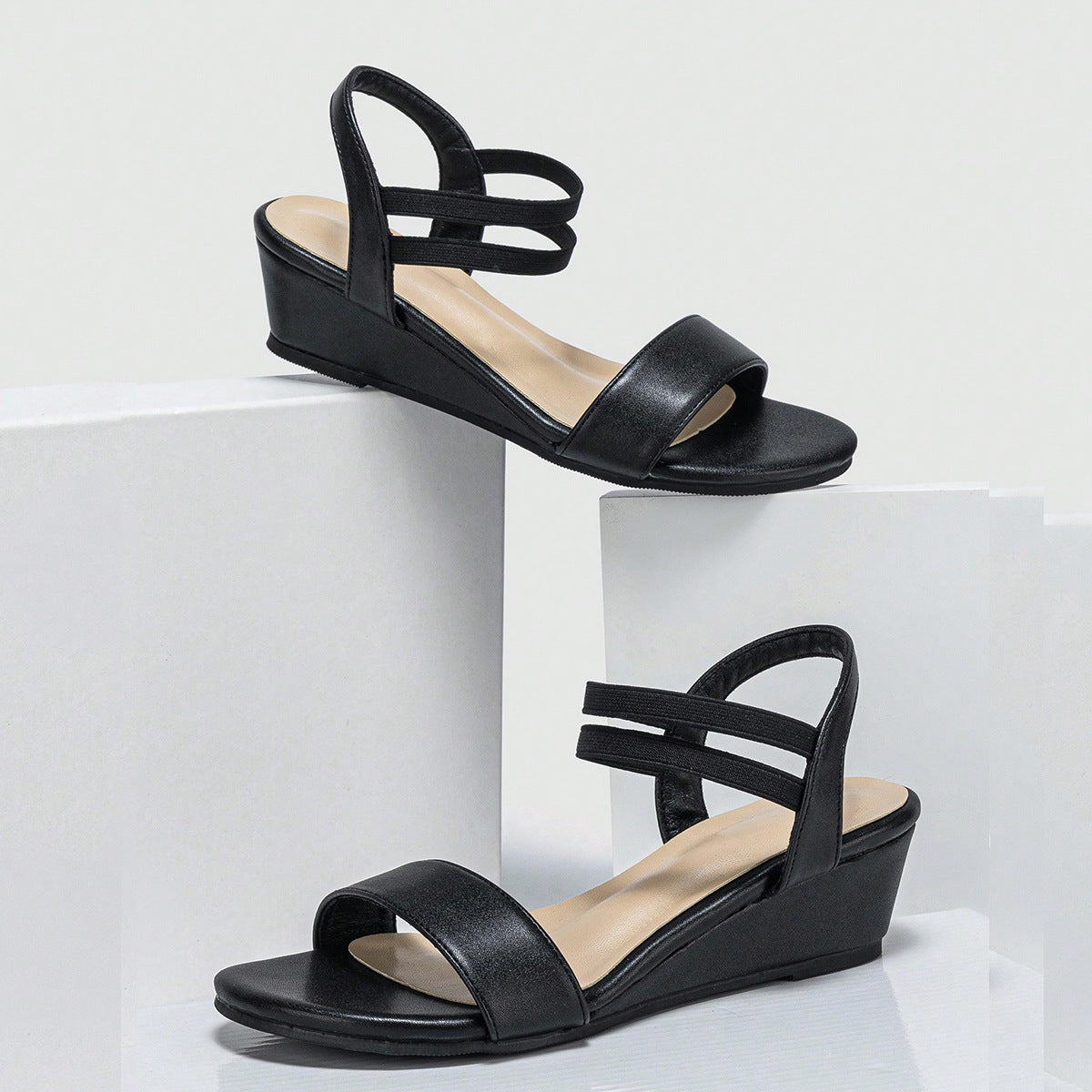 Margo & Main – double strap low wedge sandals, fabric detail, US women's sizes