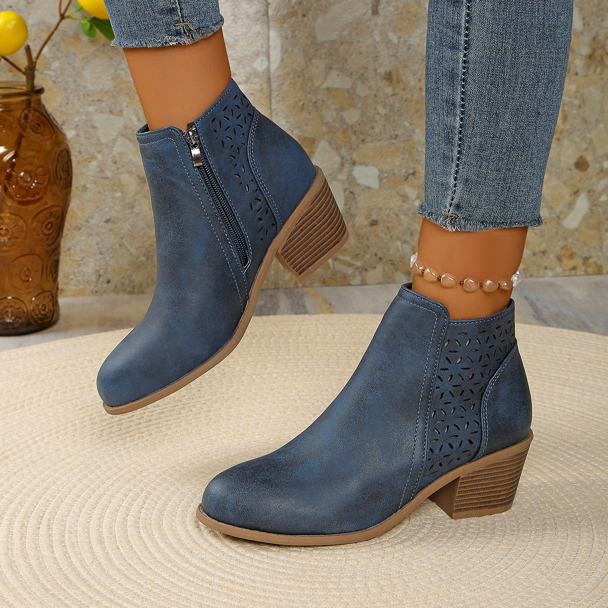 Margo & Main – cutout block heel ankle boots, fabric detail, US women's sizes