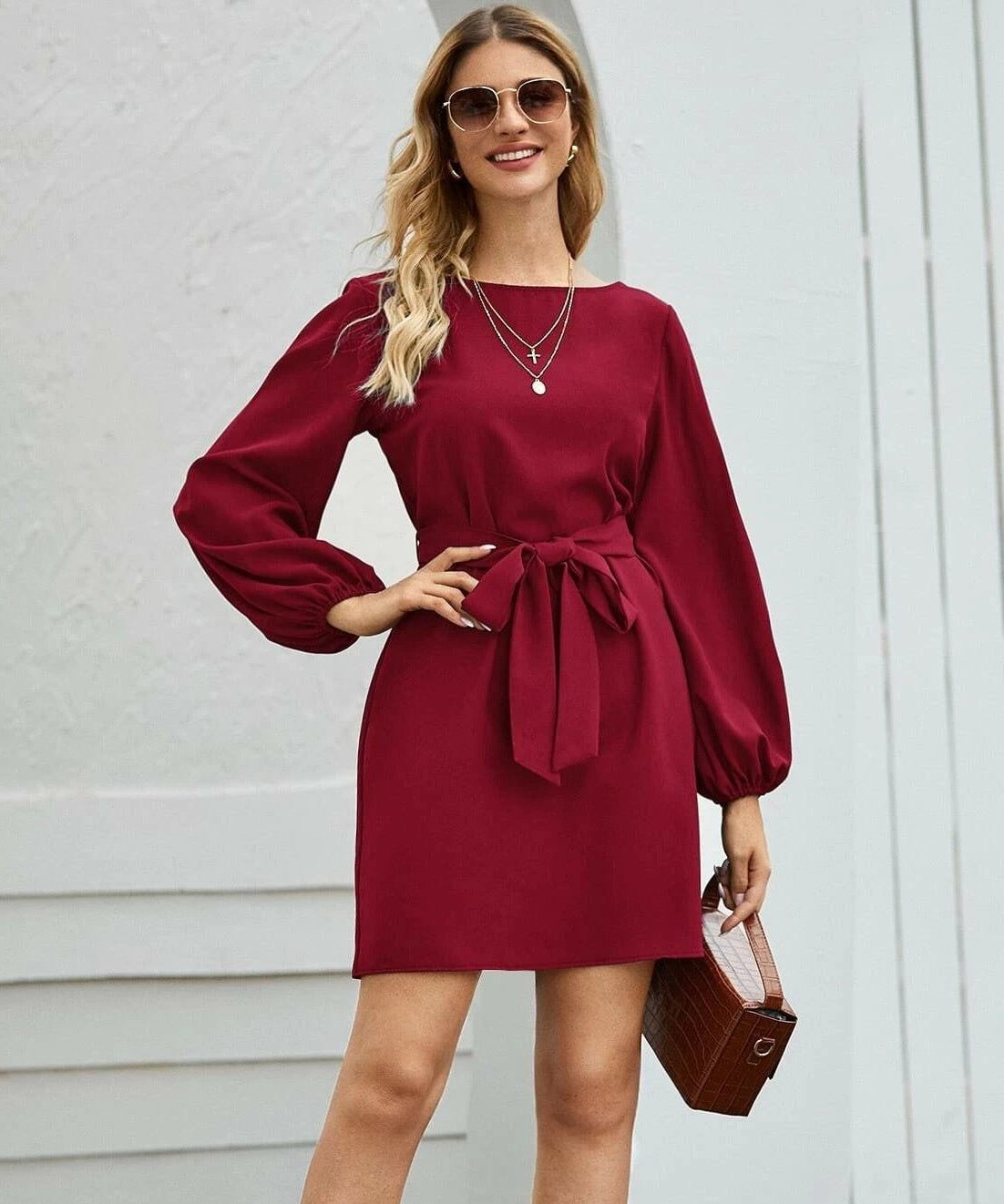 Margo & Main – boat neck tie-waist a-line dress, side view, US women's sizes
