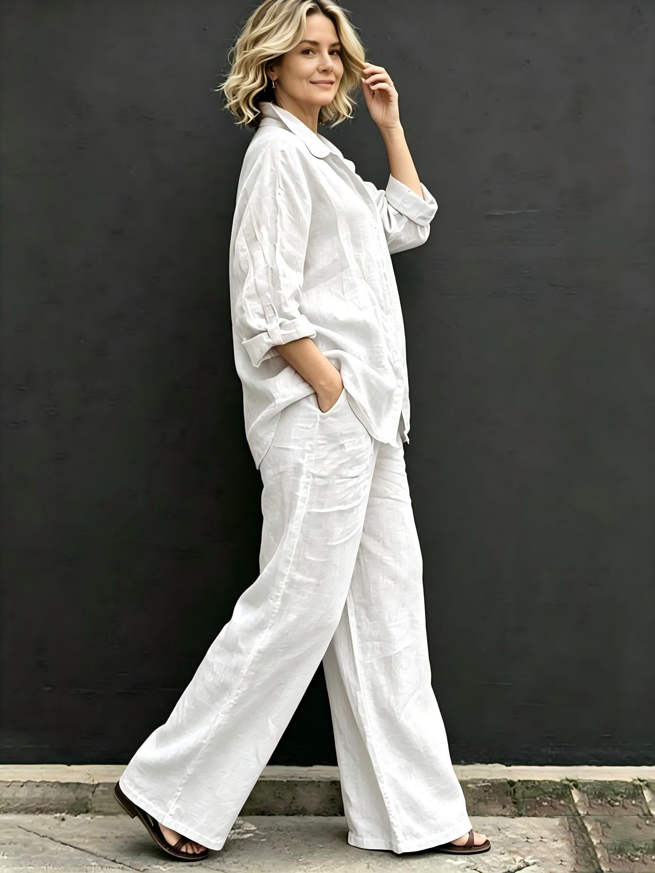 Brisa Relaxed Button-Up Wide Leg Pants Set