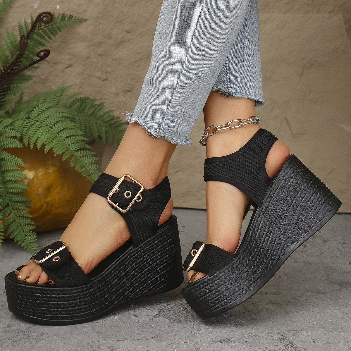 Mara Double Buckle Platform Wedge Sandals