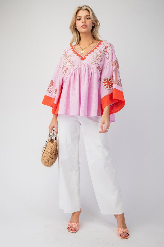Norma Embroidered Boho Blouse