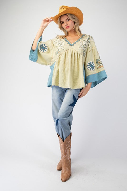 Norma Embroidered Boho Blouse