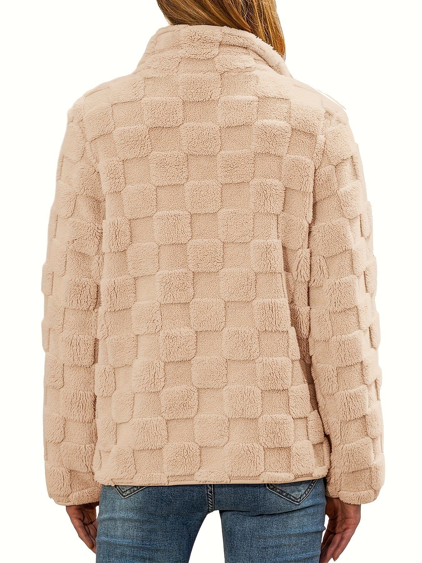 Margo & Main – checkered fleece zip-up jacket, detail view, US women's sizes