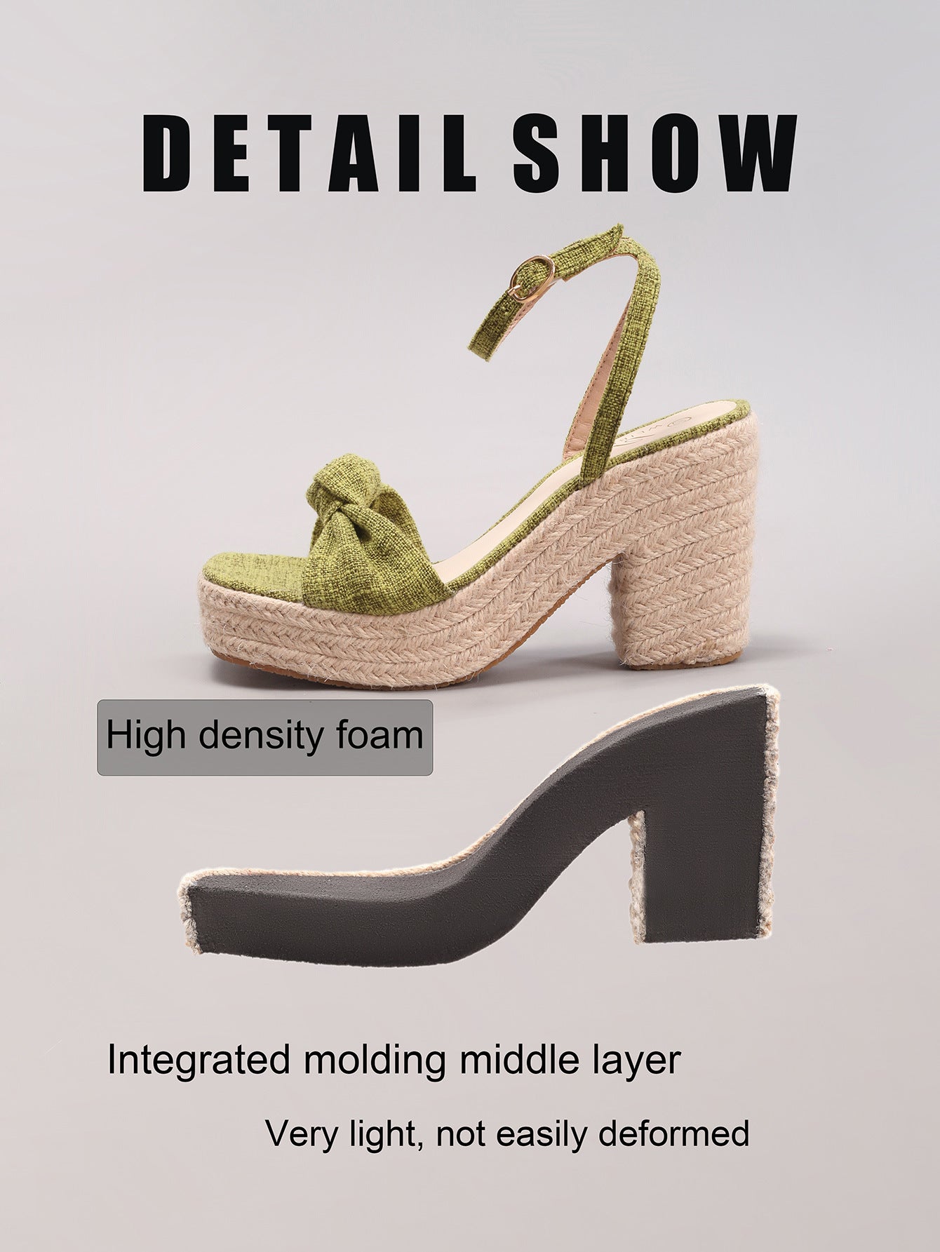 Margo & Main – Knotted Bow Espadrille Wedge Sandals, fabric detail, US women's sizes