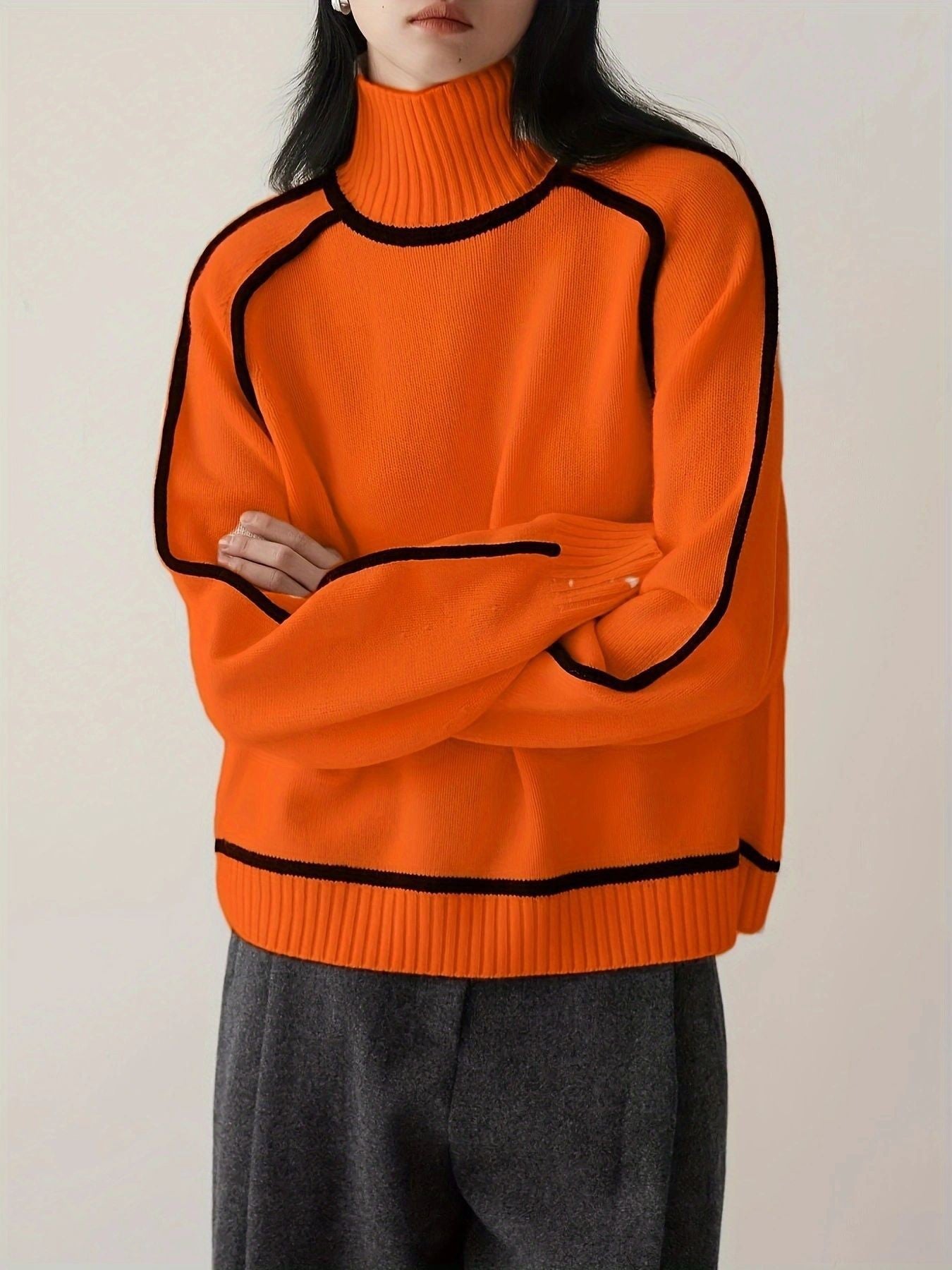 Margo & Main – contrast piping turtleneck sweater, additional view 12, US women's sizes