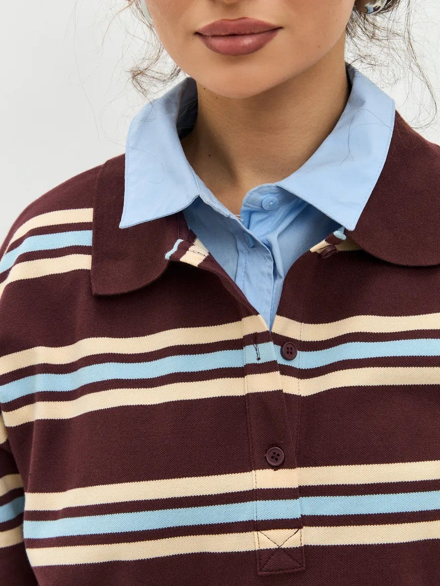 Esperanza Striped Cotton Long Sleeve Polo Shirt