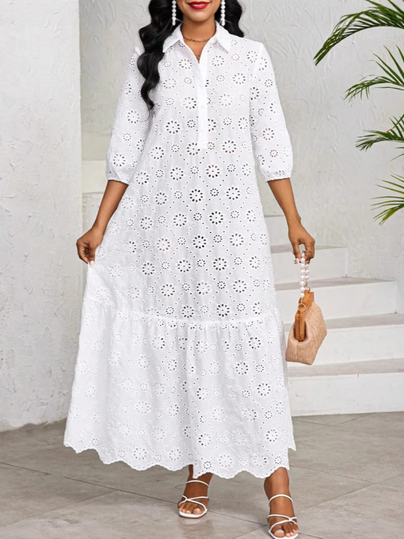 Marilyn Eyelet Maxi Shirt Dress