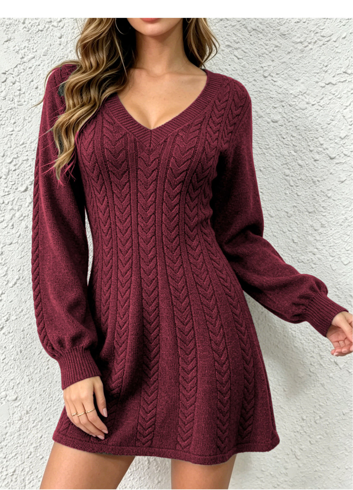 Constanza Cable Knit V-Neck Sweater Dress