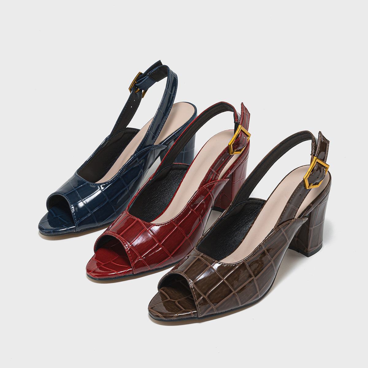 Loretta Croc-Embossed Slingback Heels