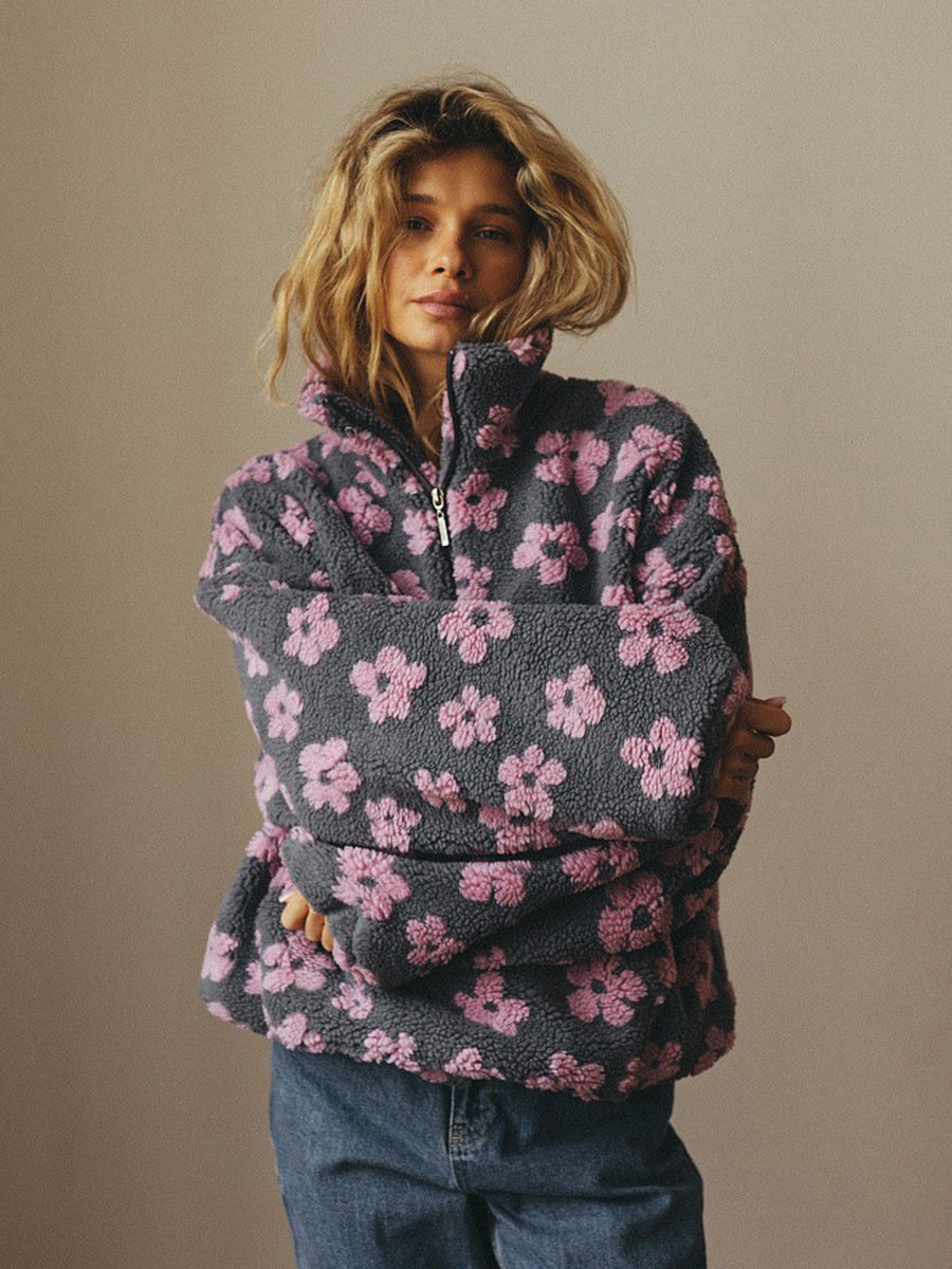 Margo & Main – floral sherpa half-zip pullover, additional view 15, US women's sizes
