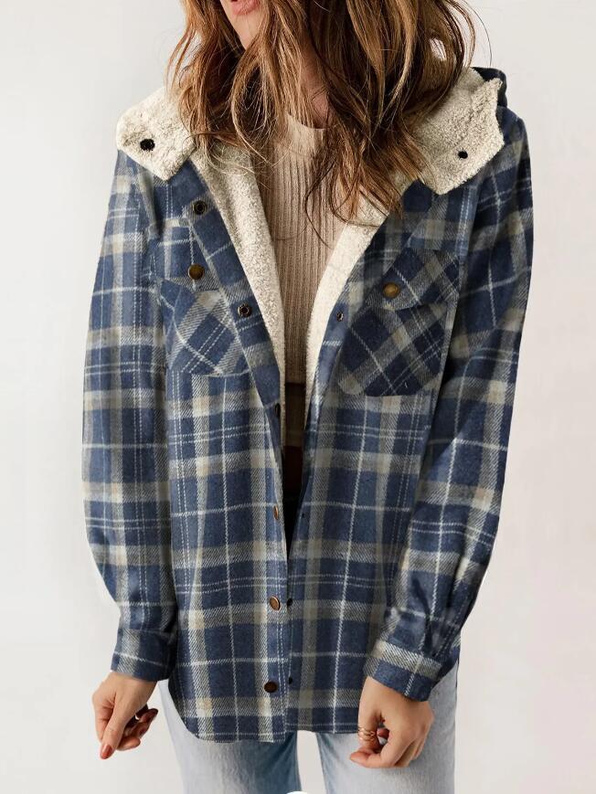 Ingeborg Plaid Sherpa Hood Button-Front Shacket