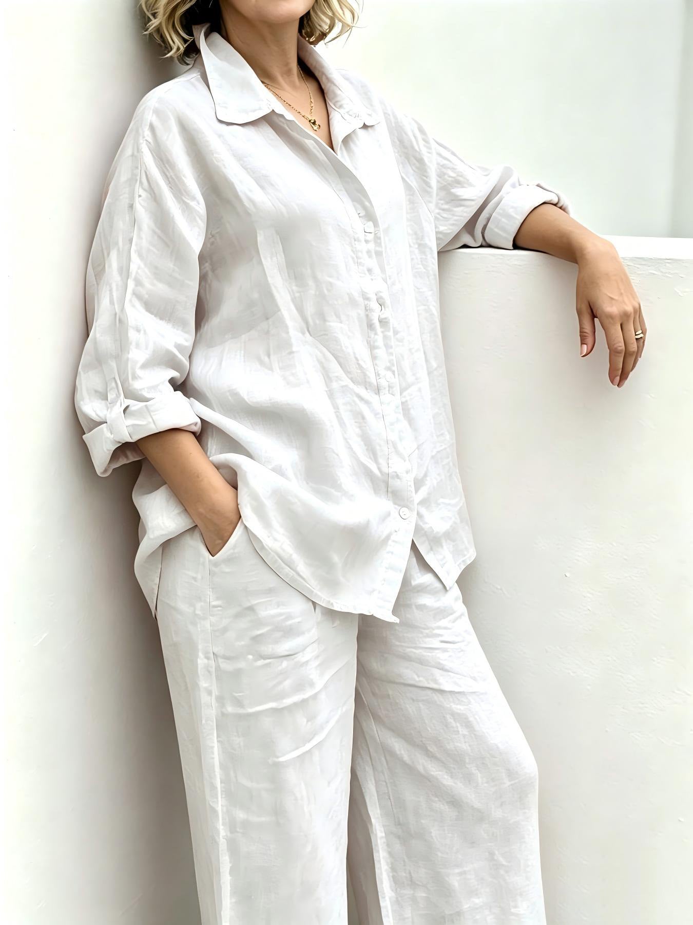 Brisa Relaxed Button-Up Wide Leg Pants Set