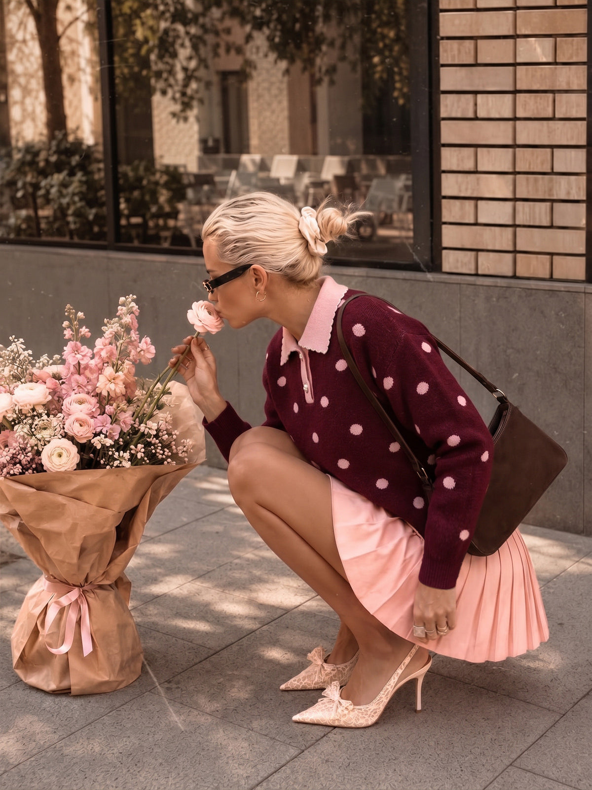 Jacinta Polka Dot Collared Knit Sweater