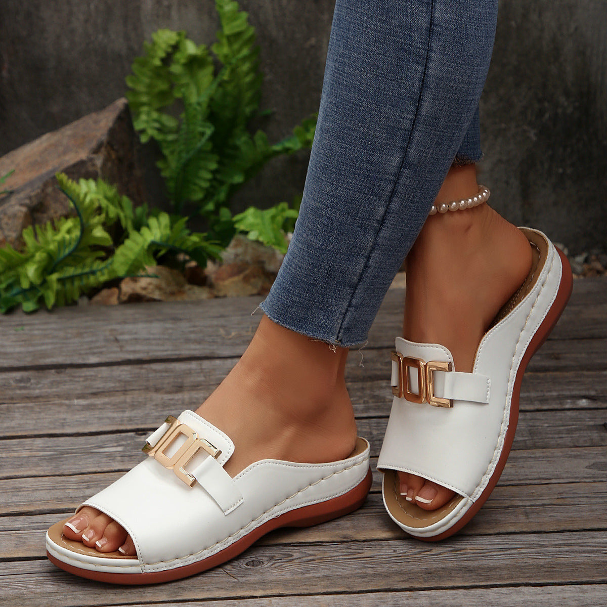 Carol Gold Accent Slip-On Sandals