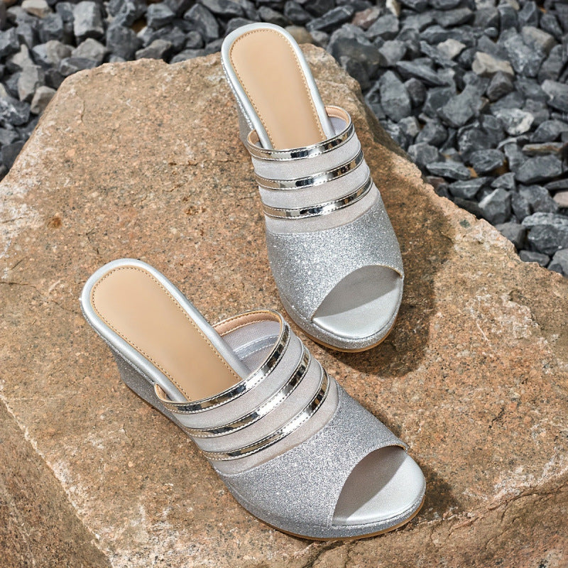 Cynthia Glitter Wedge Sandals