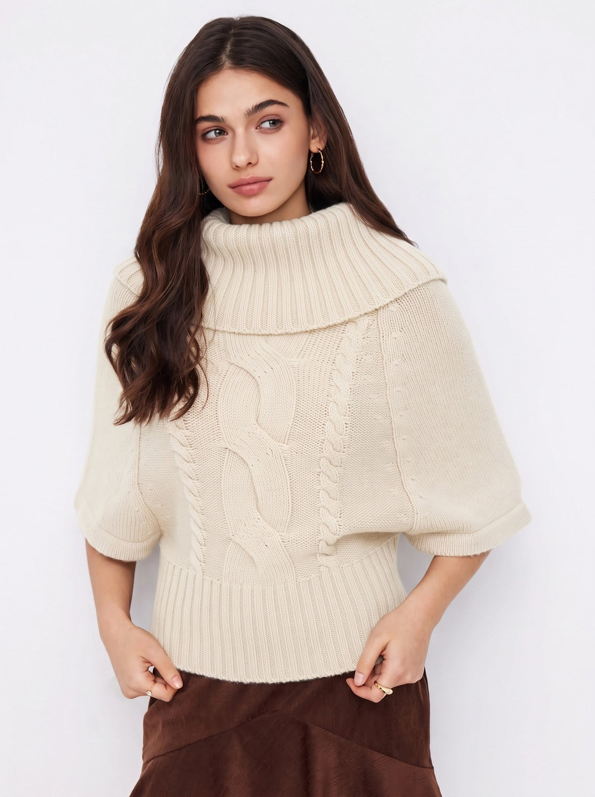Letty Cable Knit Batwing Turtleneck Sweater