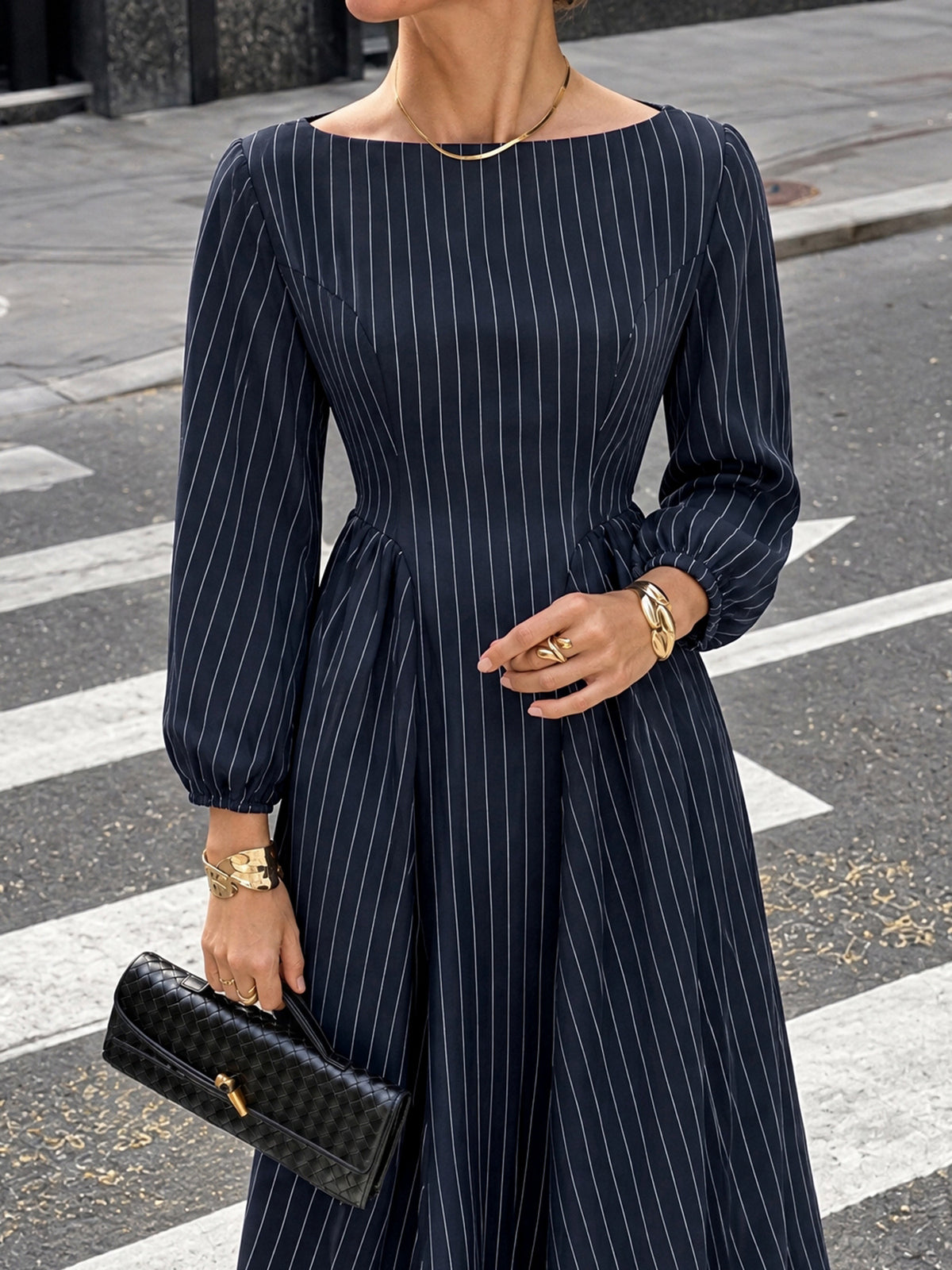 Gudrun Pinstripe Long Sleeve Maxi Dress