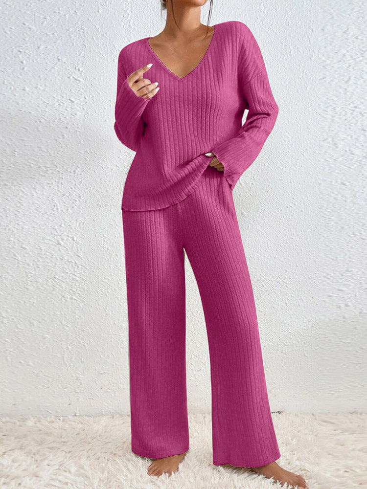 Esra Ribbed Knit Wide-Leg Lounge Set