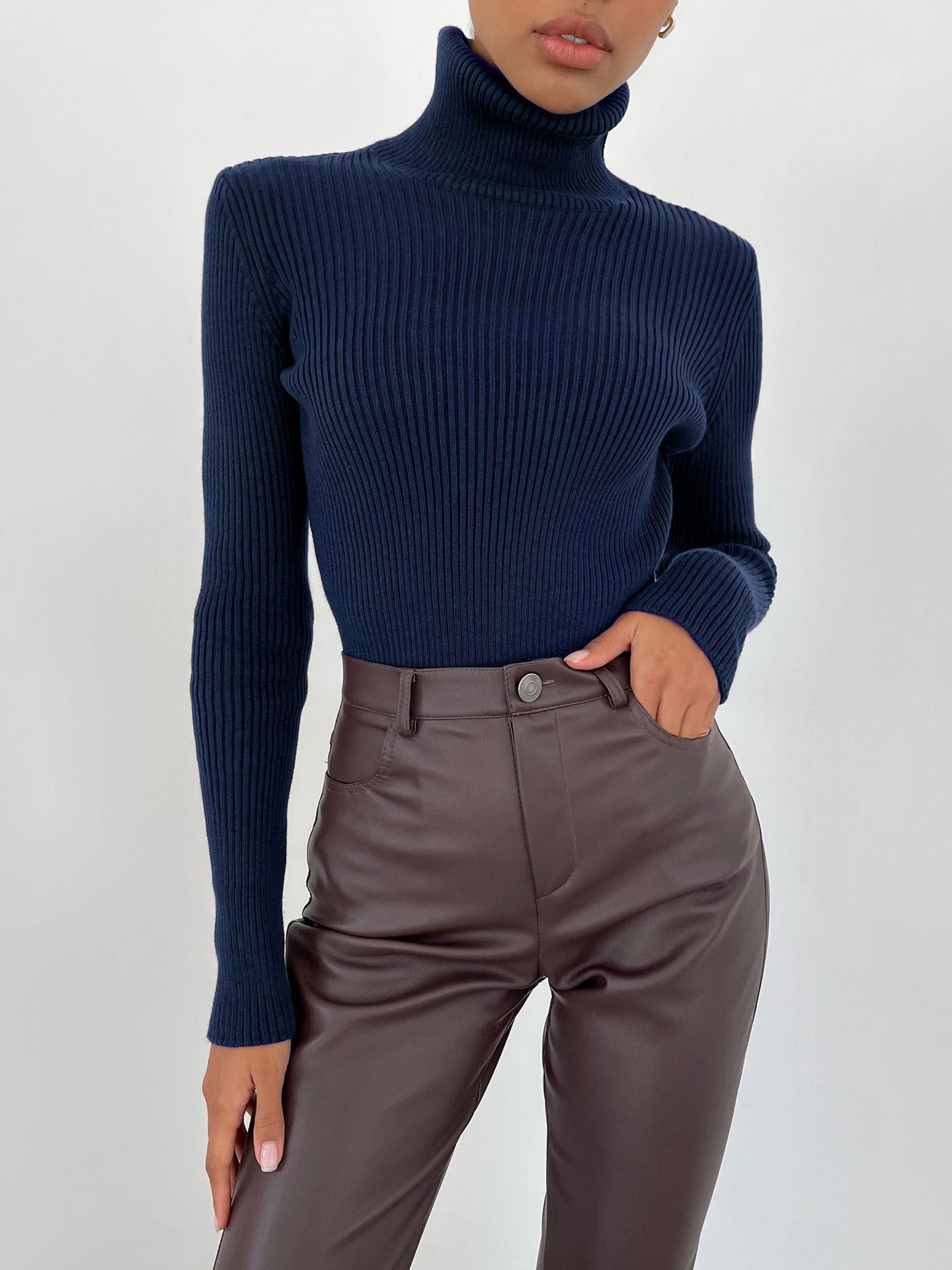 Margo & Main – cotton ribbed knit turtleneck sweater, additional view 34, US women's sizes