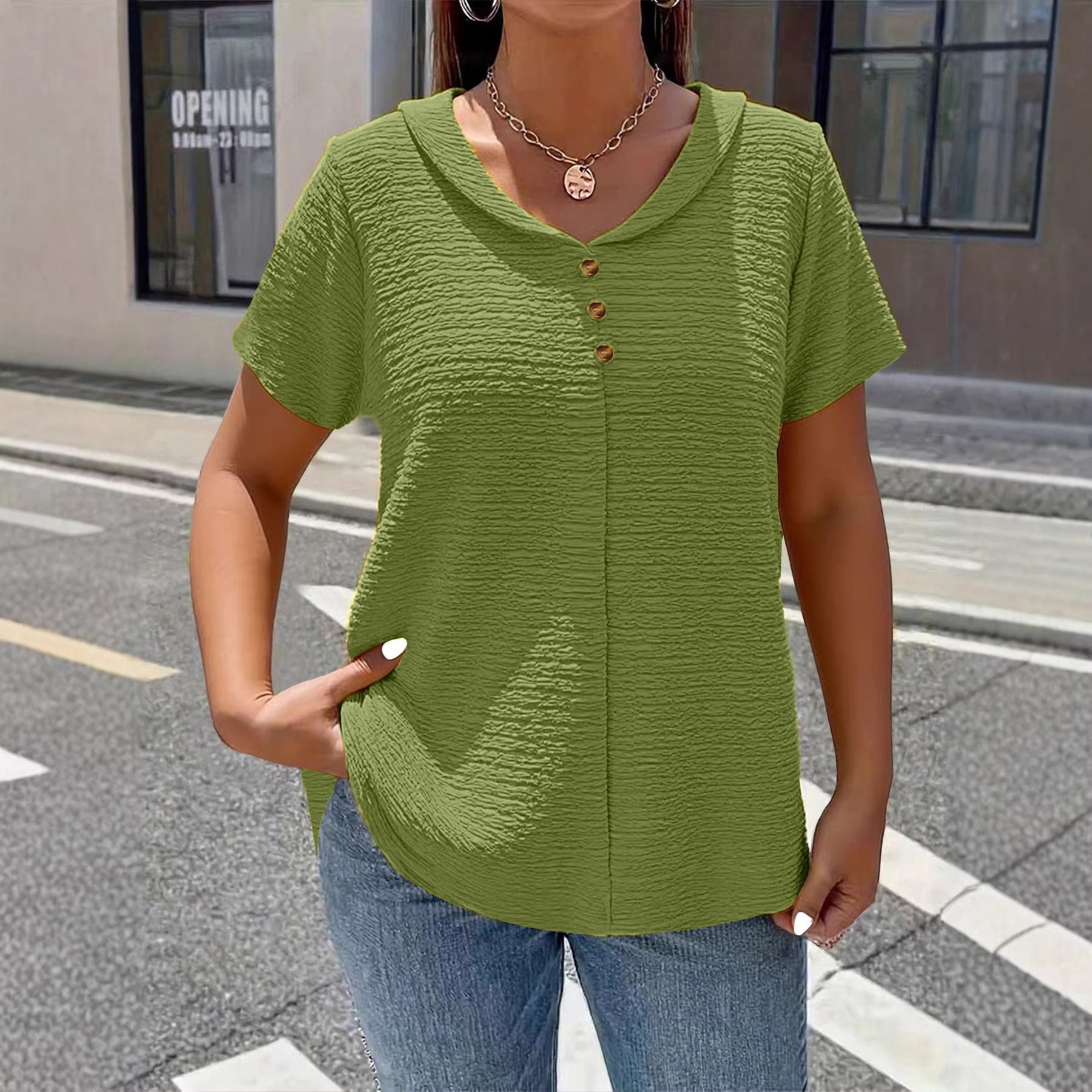 Etta Textured V-Neck Everyday Blouse