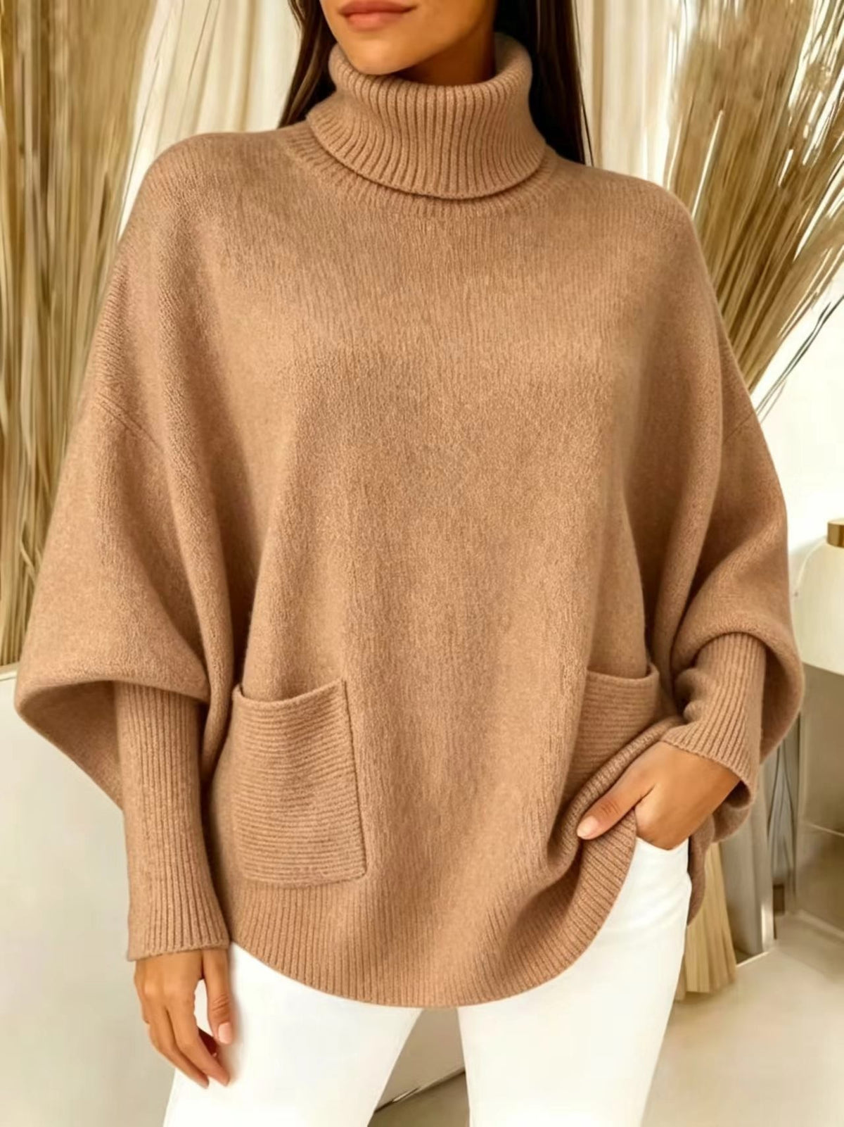 Minerva Oversized Pocket Turtleneck Sweater