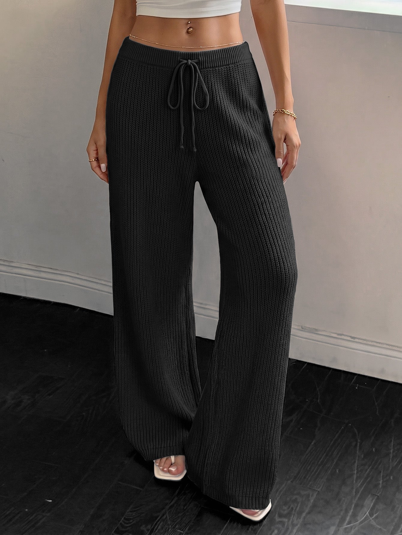 Margo & Main – ribbed knit wide-leg trousers, full length view, US women's sizes
