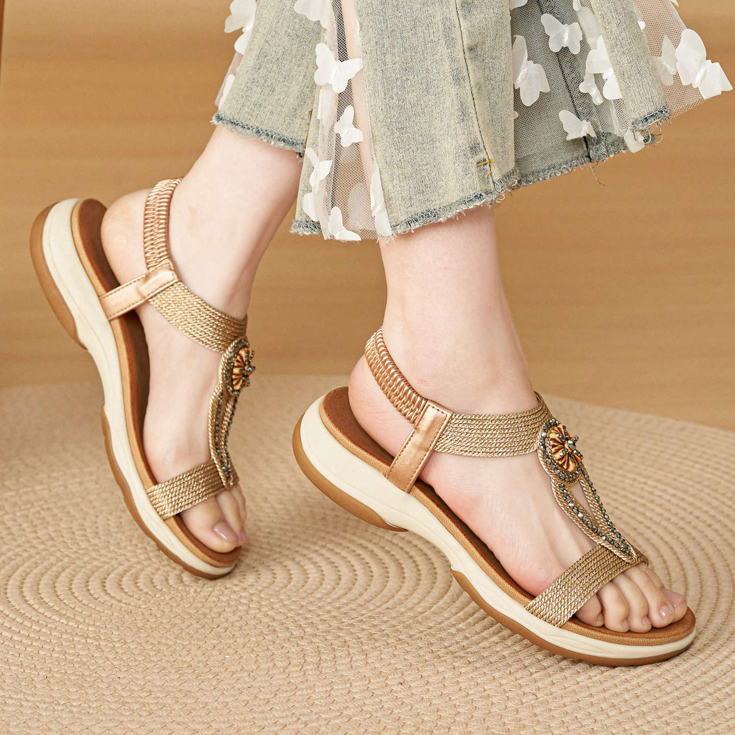 Cassidy Jeweled T-Strap Sandals