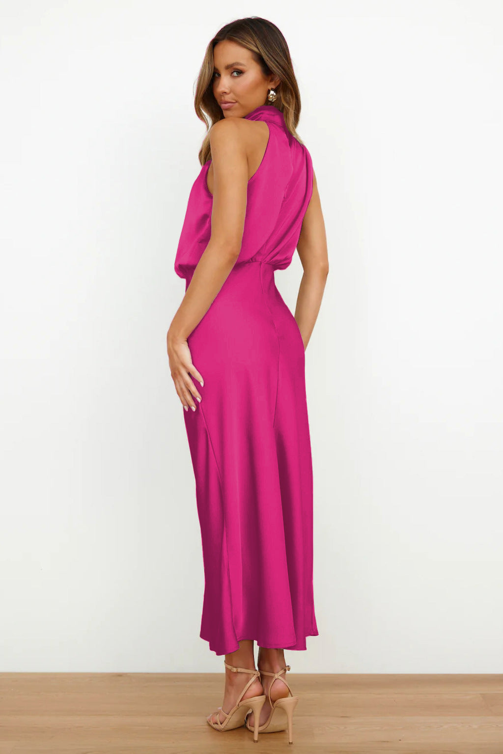 Elara Draped Satin Midi Dress
