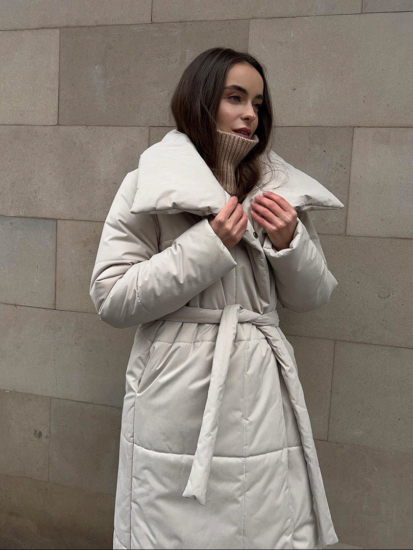 Tessaly Belted Shawl Collar Puffer Coat